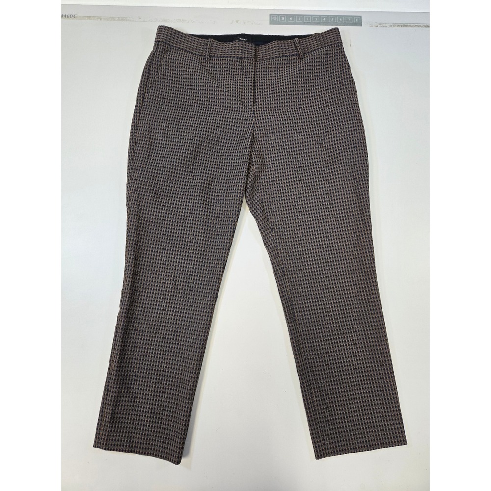 Theory Treeca 2 Dot Jacquard Ankle Pants Brown Blue Size 12 Slim Fit Trousers